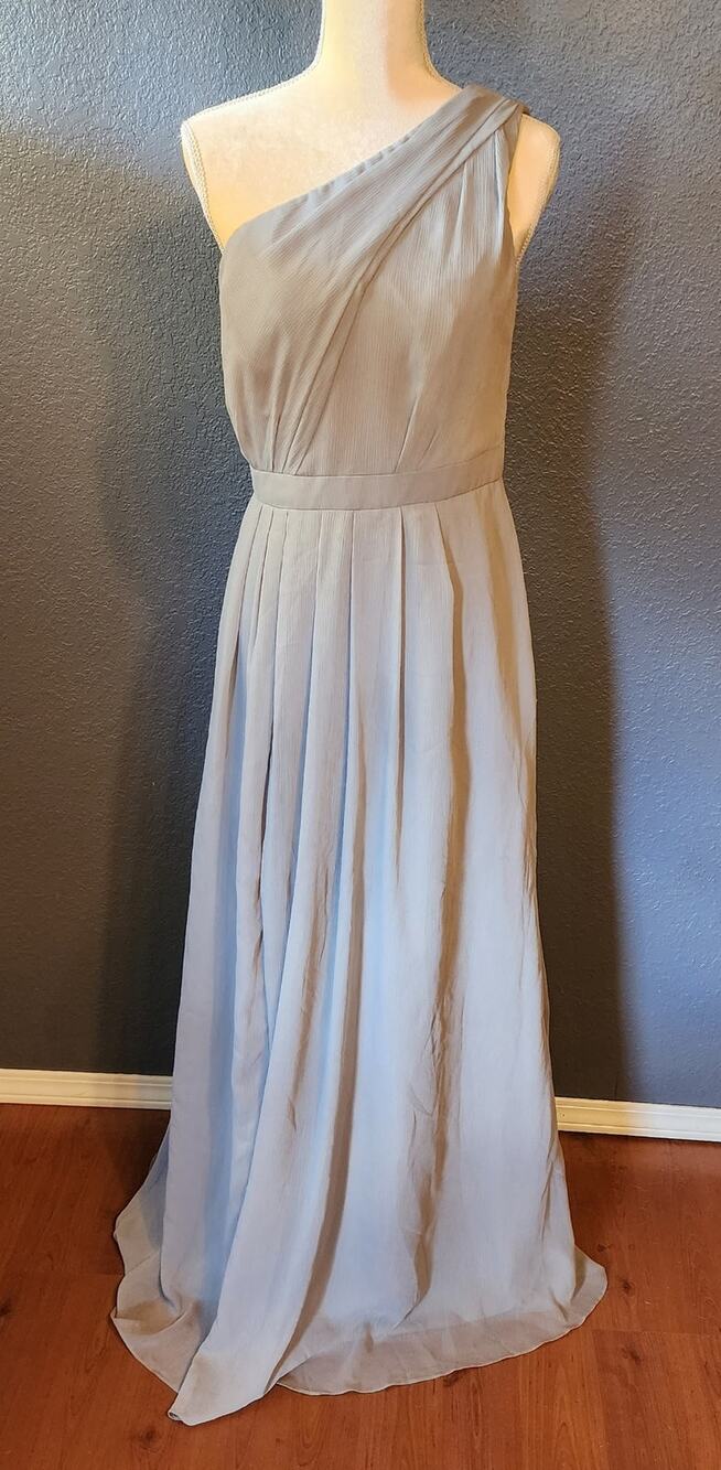 David's Bridal Light Gray Mystic One Shoulder Long Chiffon Special Occasion 10